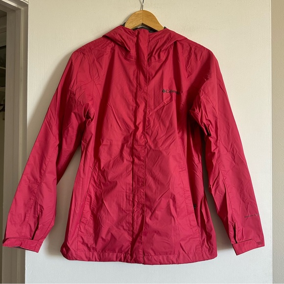 Columbia Pink Mesh Lining Zip Up 100% Nylon Hooded Rain Jacket size XS EUC - Picture 2 of 8